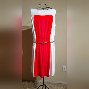 Dress, size 12, 3 color block white, orange and pink